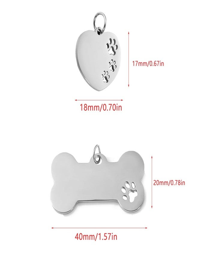 ArrErr 2 Pack Blank Dog Tags Stainless Steel Bone Heart Paw Shaped Pet ID Tags for Military Dogs Laser Engraved Stamping Personalizing Name Phone DIY Custom Neck Leash Collar Pendant Charms - Image 2